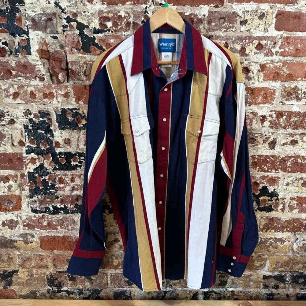 Wrangler Brushpopper Western Shirt Pearl Snap Long Sleeve Striped Mens XL